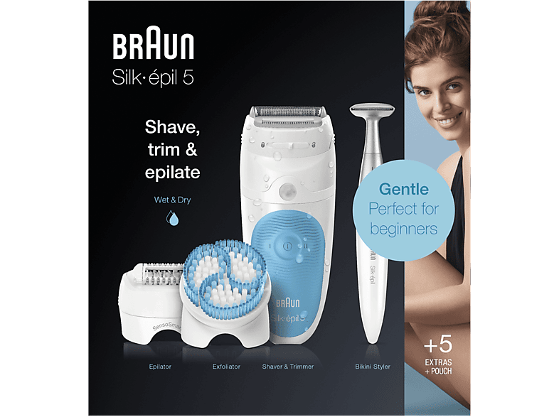Braun Silk-épil 5-815 Depiladora de arranque Exfoliación y Rasurado 5 Accesorios Perfiladora Zona Bikini Wet&Dry