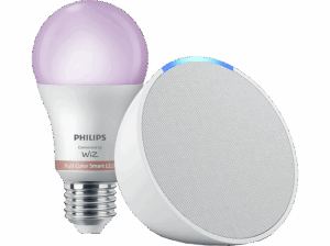 Pack de Echo Pop Altavoz inteligente con Alexa Blanco + Bombilla inteligente Philips Smart LED 8,5 W (Eq. 60 W) A60 E27 Luz Blanca y Colores. Opiniones ¿Vale la pena en julio de 2026?.